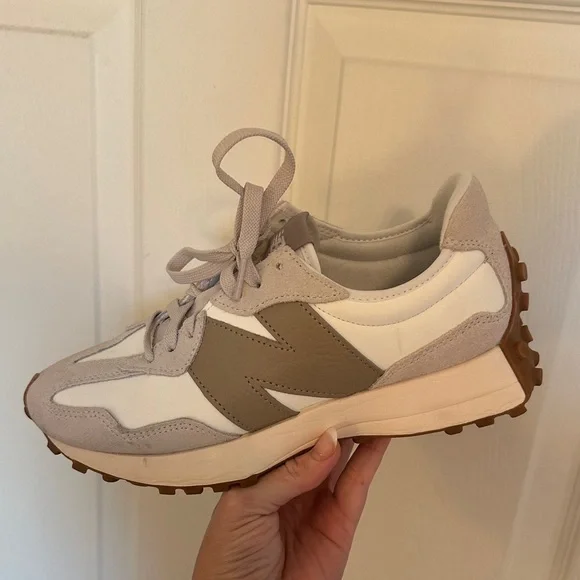 New Balance Beige and White Women's Sneakers - Picture 1 of 5
